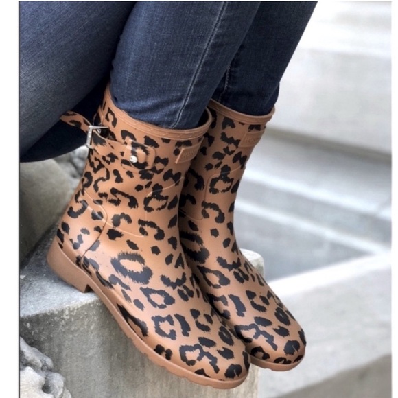 Hunter Original Refined Short Waterproof Rain Boot Leopard - Picture 2 of 12